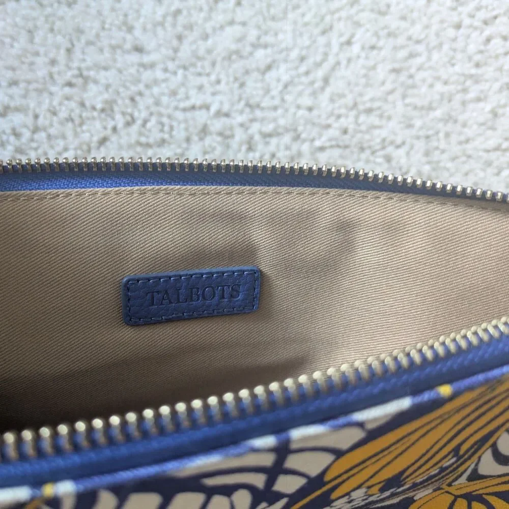 NWT Talbots Blue and Yellow Tropical Print Zipper Pouch